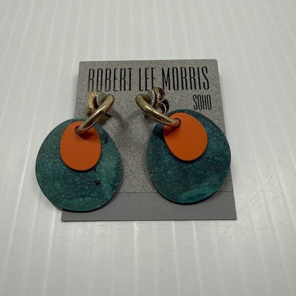 Robert Lee Morris Soho Women's Patina Layered Disc Huggie Hoop Earrings NWT - Picture 5 of 6
